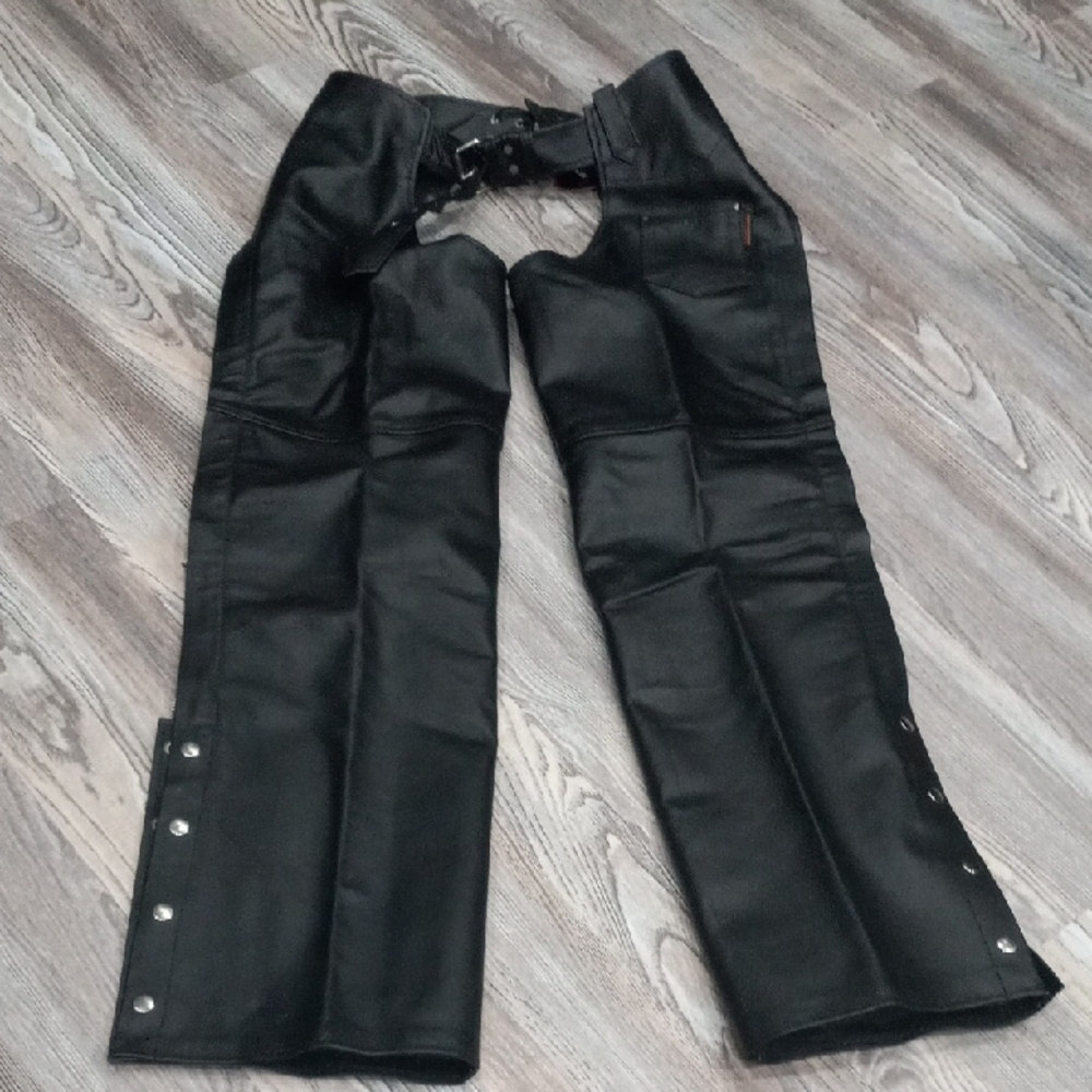 HOT LEATHERS Black Fully Lined Unisex Premium Leather Chaps Size L